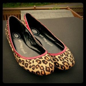 Dr Scholls Leopard Calf Hair Red Patent Flats Sz 9